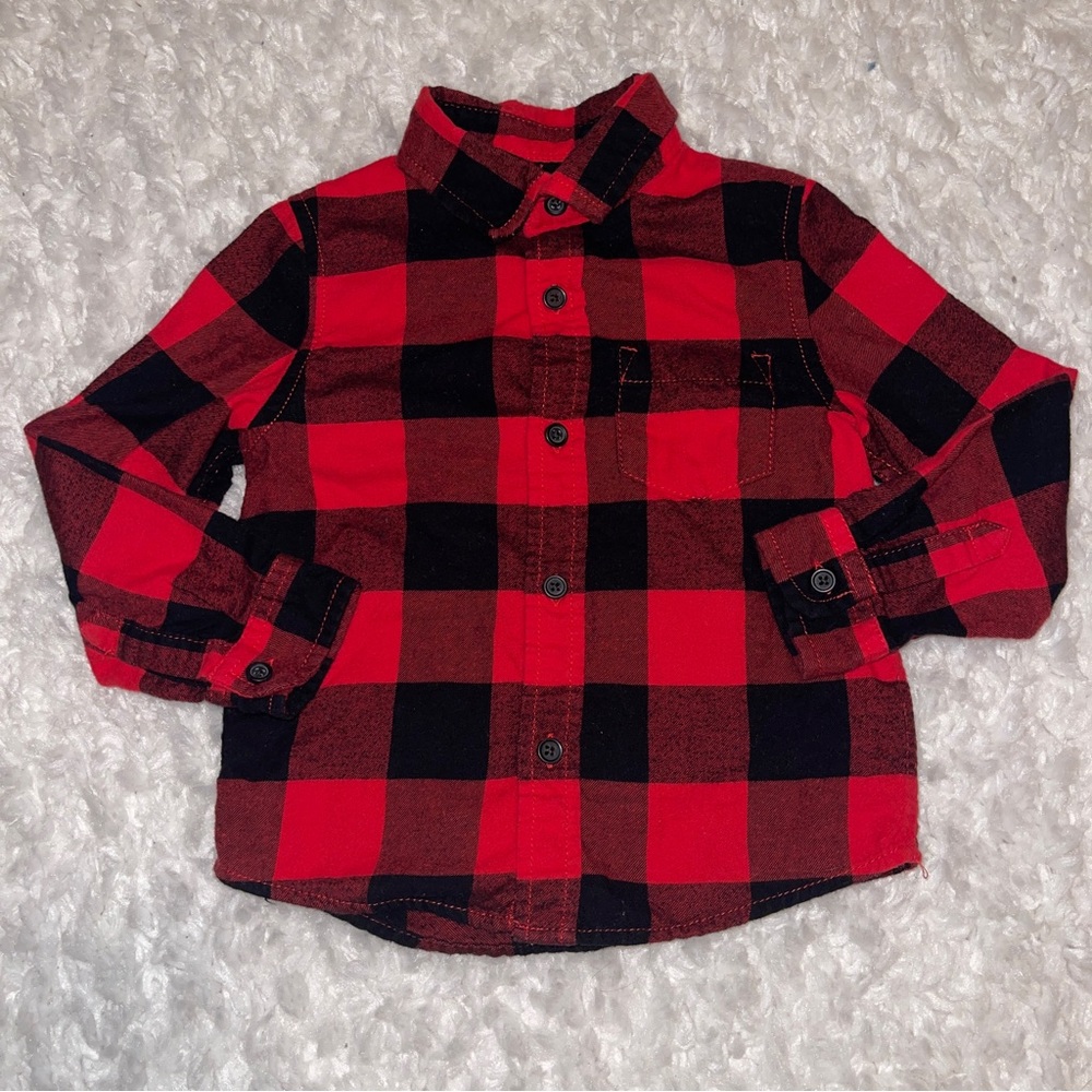 Cat & Jack Red Black Flannel Button Down Shirt 3T